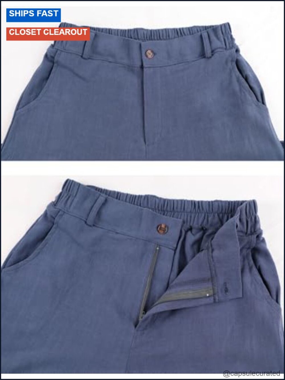 High Waisted Wide Leg Linen Pants with Front Button & Back Elastic - Picture 3 of 6